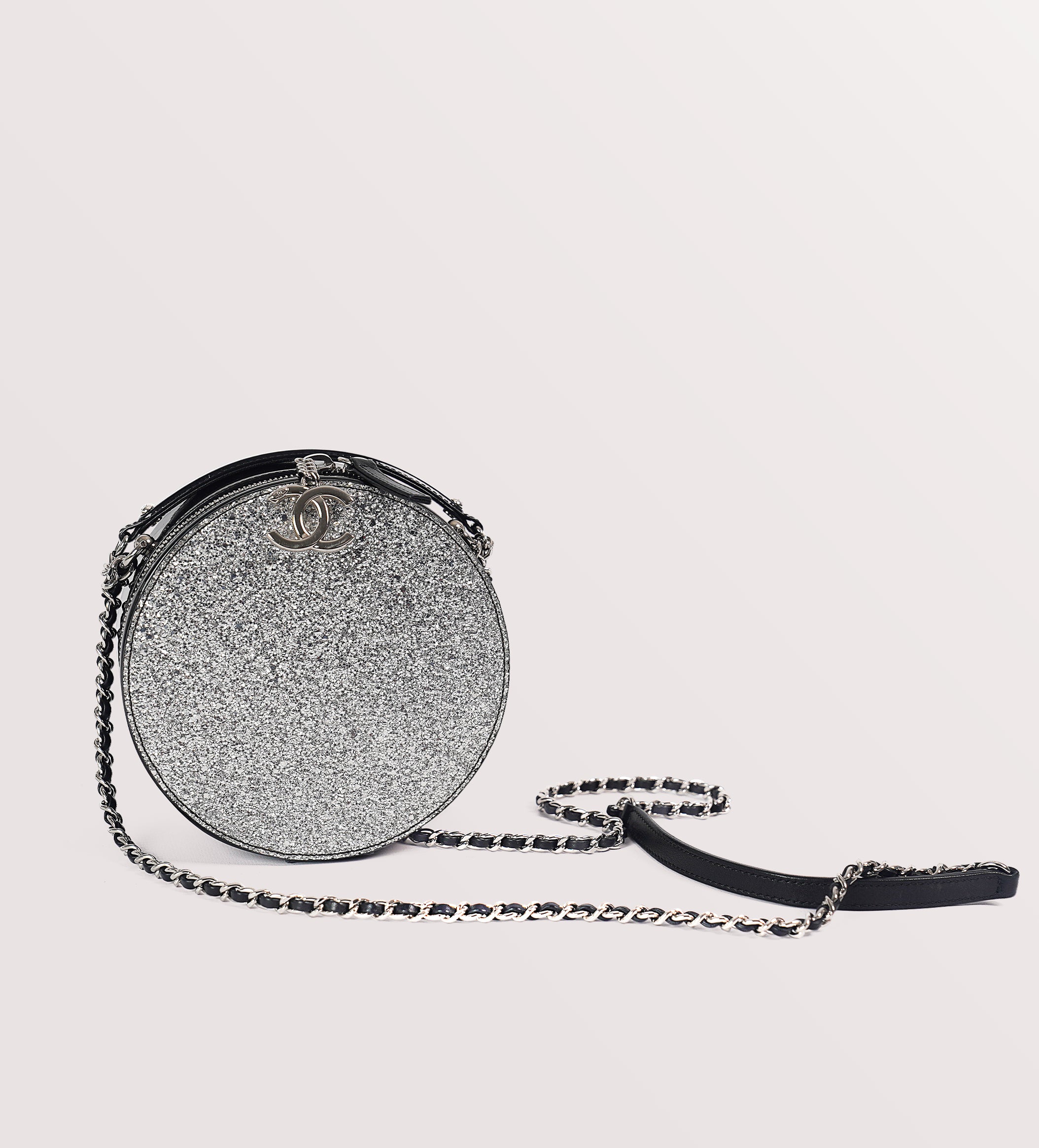 Chanel silver round Glitter evening bag