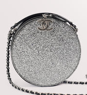 Chanel silver round Glitter evening bag