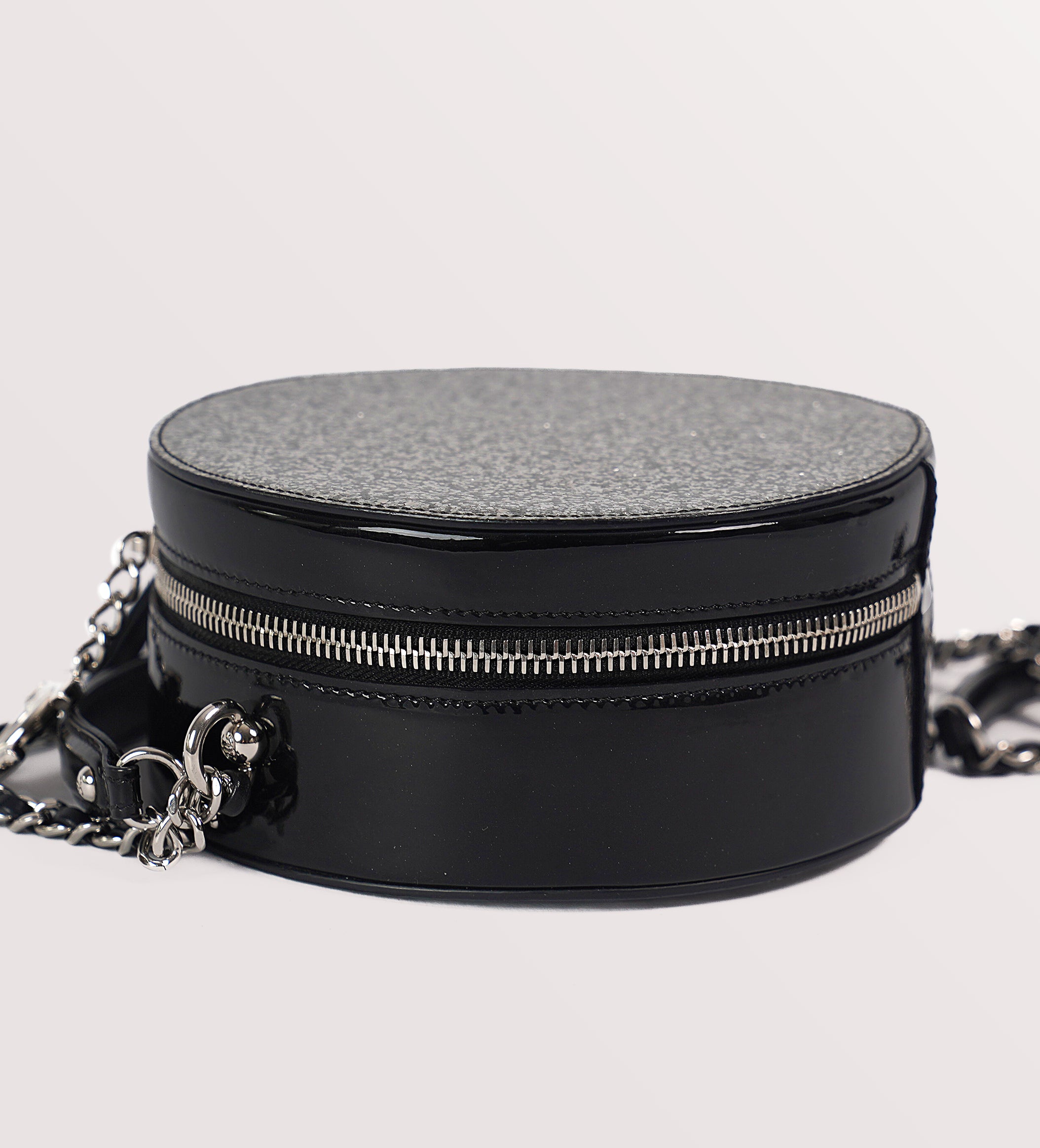 Chanel silver round Glitter evening bag